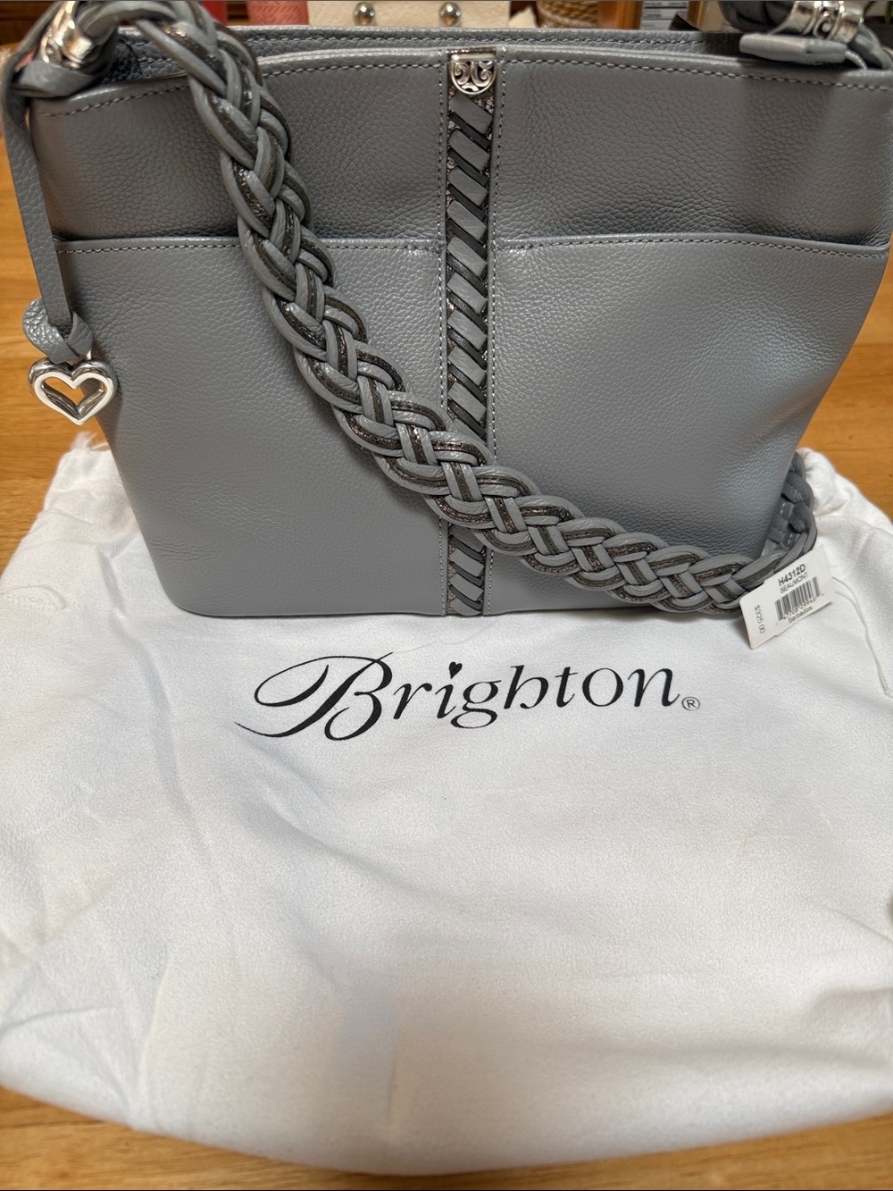 Brighton Gray Braided-Trim Shoulder Tote